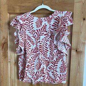 Red and White Ruffle Sleeve Top